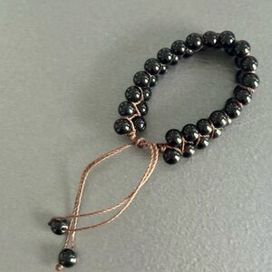 Black Beaded Bracelet with Adjustable Cord